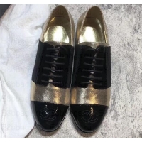 Stylish Chanel Glittered Fabric/Patent Calfskin Lace-Ups G34128 Metallic Gold 2019