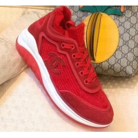 Top Design Chanel Fabric Suede Calfskin and TPU Sneakers G35202 Red 2019