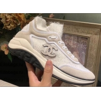 Pretty Style Chanel Fabric Suede Calfskin and TPU Sneakers G35202 White 2019