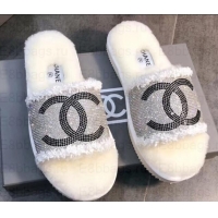 Classic Chanel CC Logo Shearling Mules Slipper Sandals G35233 Creamy 2019