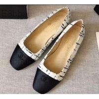 Best Price Chanel CC Logo Ballerinas G35237 Tweed White/Black 2019