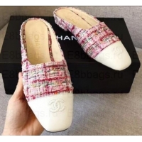 Discount Chanel Mules Slipper Sandals G35239 Tweed Pink/White 2019