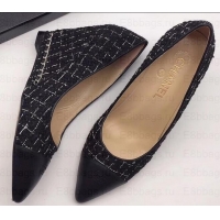 Popular Style Chanel Chain Heel 8cm Wedge Pumps Tweed Grid G35239 Black 2019