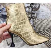 Discount Chanel Heel 8.5cm Ankle Boots G34902 Crocodile Embossed Metallic Gold 2019