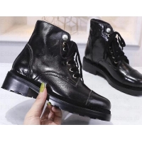 Best Product Chanel Leather Heel 5cm Pearl Lace-up Ankle Boots G349014 Crinkled Patent Black 2019