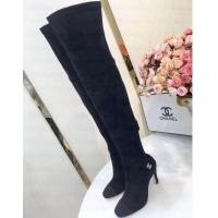 Perfect Chanel Heel 8.5cm High Boots Suede G349019 Black 2019