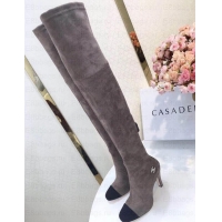 Most Popular Chanel Heel 8.5cm High Boots Suede G349019 Gray 2019