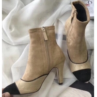 Discount Chanel Heel 8.5cm Ankle Boots Quilting Suede G349020 Beige 2019