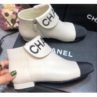 Crafted Chanel Heel 1.5cm Lambskin and Grosgrain Ankle Boots G35167 Creamy 2019