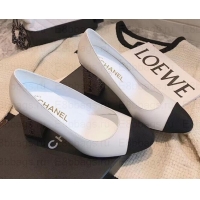 Purchase Chanel Heel 8cm Lambskin/Grosgrain Pumps G34905 white/Black 2019