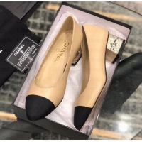 Classic Hot Chanel Heel 4cm Lambskin/Grosgrain Pumps G34906 apricot/Black 2019