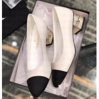 Discounts Chanel Heel 4cm Lambskin/Grosgrain Pumps G34906 white/Black 2019