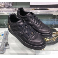 Perfect Chanel Logo Satin Finish Lambskin Sneakers G35063 Black 2019