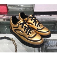 Sumptuous Chanel Logo Satin Finish Lambskin Sneakers G35063 Metallic Gold/Black 2019