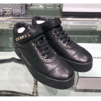 Discount Chanel Logo Lambskin Sneakers G34967 Black 2019