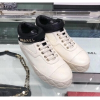 Best Grade Chanel Logo Lambskin Sneakers G34967 Ivory 2019