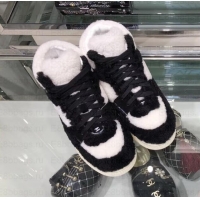 Low Price Chanel Logo Shearling and Suede Calfskin High-top Sneakers G35194 Black/White 2019