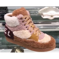 Sophisticated Chanel Logo Shearling and Suede Calfskin High-top Sneakers G35194 Brown/Pink 2019