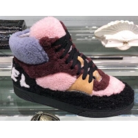 Good Quality Chanel Logo Shearling and Suede Calfskin High-top Sneakers G35194 Black/Burgundy/Gray/Pink 2019