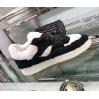 Unique Style Chanel Logo Shearling and Suede Calfskin Sneakers G35195 Black/White 2019