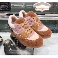 Good Looking Chanel Logo Shearling and Suede Calfskin Sneakers G35195 Brown/Pink 2019