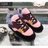 Pretty Style Chanel Logo Shearling and Suede Calfskin Sneakers G35195 Black/Burgundy/Gray/Pink 2019