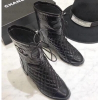 Perfect Chanel Heel 4cm CC Logo Quilting Crinkled Calfskin Ankle Boots Black C101603