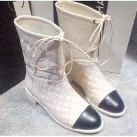 Sophisticated Chanel Heel 4cm CC Logo Quilting Crinkled Calfskin Ankle Boots Creamy C101604