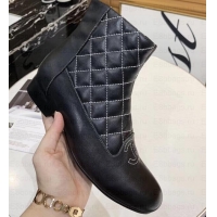  Discount Chanel CC Logo Quilting Ankle Boots C101606 Black 2019