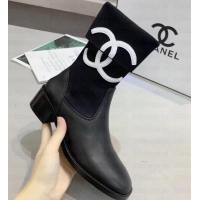  Stylish Chanel White CC Logo Stretch Boots C101608 Black 2019