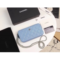 Discount Chanel Calfskin & Gold-Tone Metal A82527 sky blue