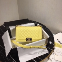 Most Popular Boy Chanel Flap Shoulder Bag Original Leather Yellow A67085 Gold