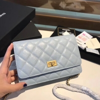 Discount Chanel Calfskin & Gold-Tone Metal S33814 light blue