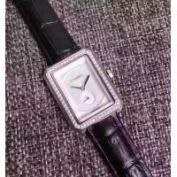 Low Cost Chanel V2 Diamond Quartz Leather Band CH7224 White