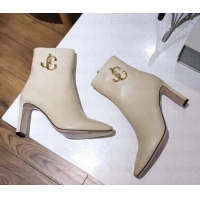 New Fashion Jimmy Choo Heel 6.5cm Minori Calf Leather Ankle Boots JC90722 Creamy with Gold