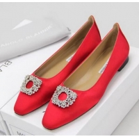 Inexpensive Manolo Blahnik Ballerina Satin Canvas MB095 Red