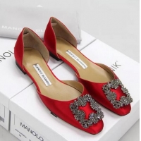 Affordable Price Manolo Blahnik Ballerina Satin Canvas MB099 Red