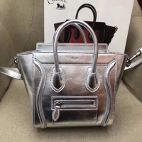 Discount CELINE MICRO LUGGAGE HANDBAG IN LAMINATED LAMBSKIN 189793 SILVER