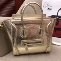 Discount CELINE MICRO LUGGAGE HANDBAG IN LAMINATED LAMBSKIN 189793 GOLD