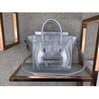 Luxury CELINE NANO LUGGAGE BAG IN LAMINATED LAMBSKIN 189243 SILVER