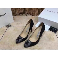 Unique Imitation Manolo Blahnik Ballerina Satin Canvas MB0886 Black