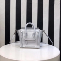 Luxury Discount CELINE NANO LUGGAGE BAG IN LAMINATED LAMBSKIN 189244-26 silver