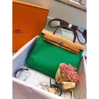 Fashion Hermes Herbag 31CM Original Canvas Leather & Calfskin 45987 Green&Apricot