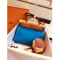 Top Design Hermes Herbag 31CM Original Canvas Leather & Calfskin 45987 Blue&Apricot