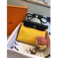 Unique Style Hermes Herbag 31CM Original Canvas Leather & Calfskin 45987 Yellow&Black