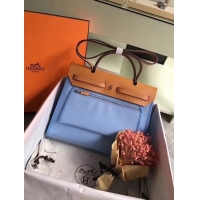 Good Taste Hermes Herbag 31CM Original Canvas Leather & Calfskin 45987 Skyblue&Brown