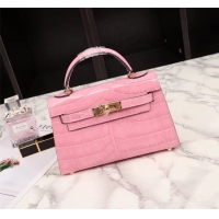 Crafted Hermes Kelly 19cm Tote Bag crocodile Leather KL19 pink