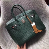 Luxury Product Hermes Real ostrich leather birkin bag BK35 green