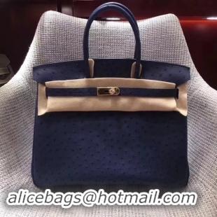 Fashion Hermes Real ostrich leather birkin bag BK35 dark blue