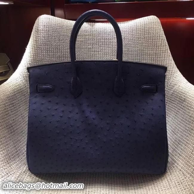 Fashion Hermes Real ostrich leather birkin bag BK35 dark blue